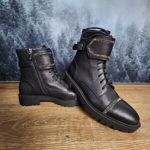 NWOT Jessica Simpson Karia Rhinestone Leather Combat Boots | Women's 8M